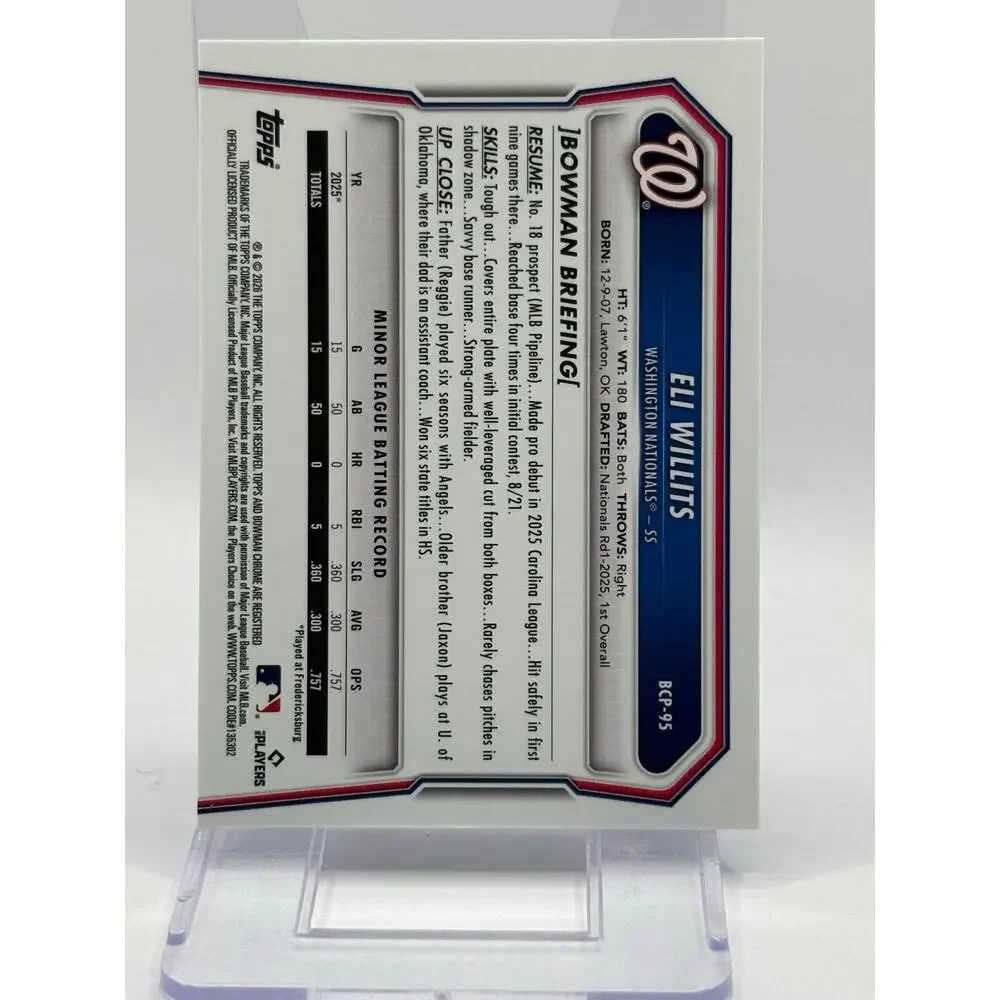 2026 Bowman Sapphire Edition Eli Willits Sapphire Prospect Refractor Nationals